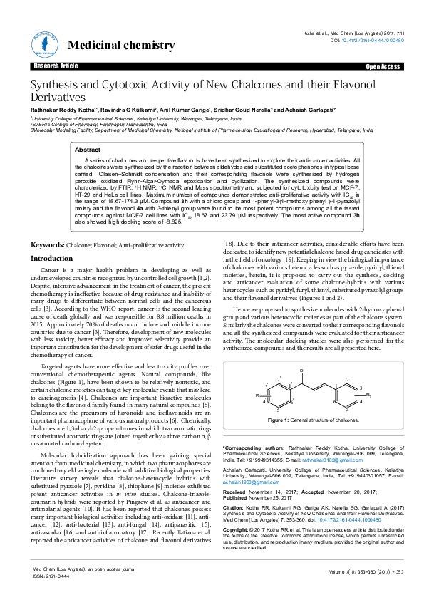 (PDF) Synthesis and Cytotoxic Activity of New Chalcones and their ...