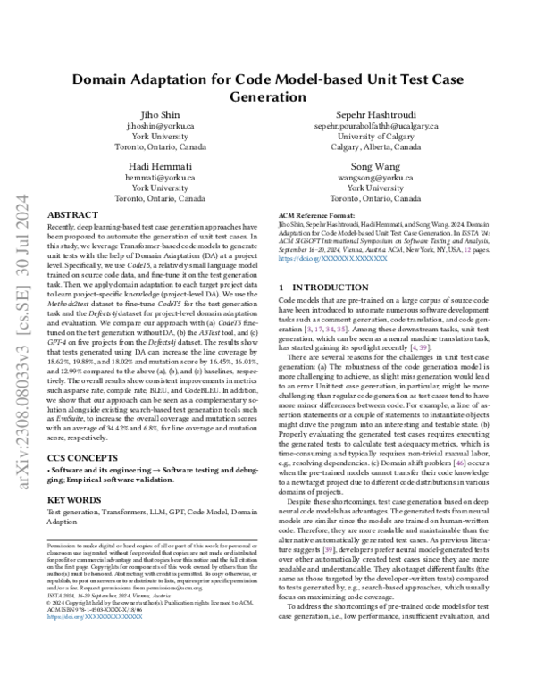 (PDF) Automated Test Case Generation Using Code Models and Domain ...