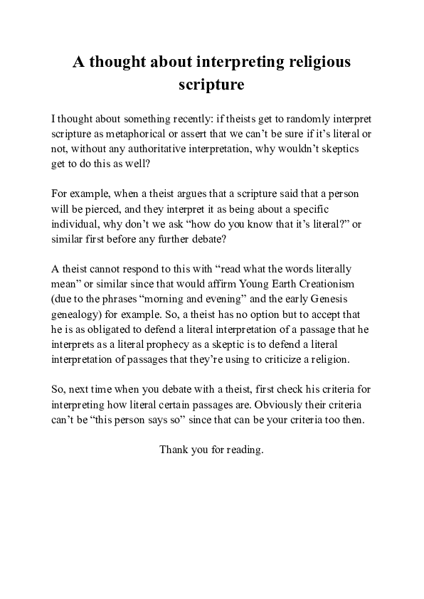 (PDF) A thought about interpreting religious scripture