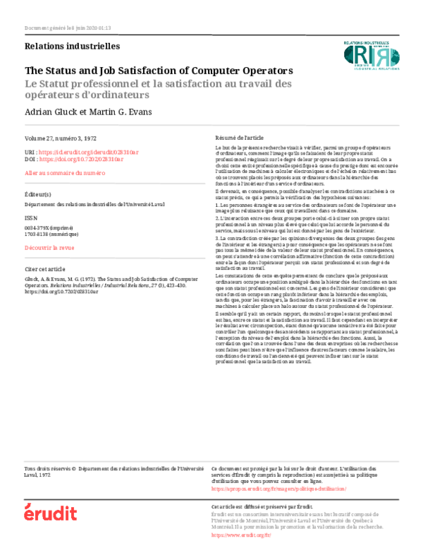 (PDF) The Status and Job Satisfaction of Computer Operators