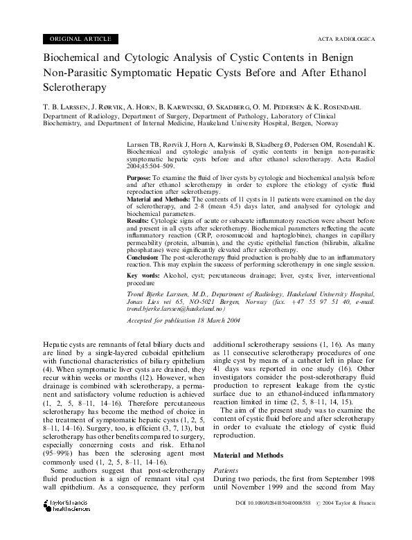 (PDF) Biochemical and cytologic analysis of cystic contents in benign ...
