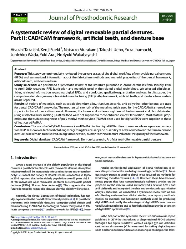 (PDF) A systematic review of digital removable partial dentures. Part ...