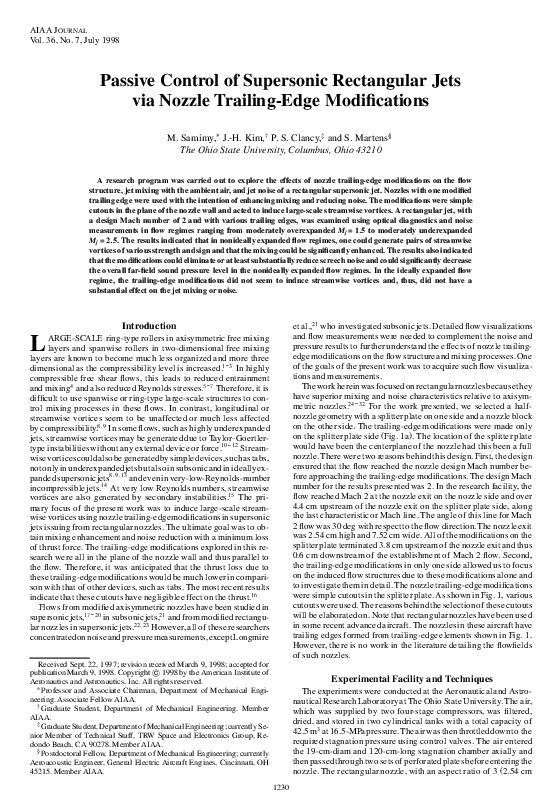 (PDF) Passive Control of Supersonic Rectangular Jets via Nozzle ...