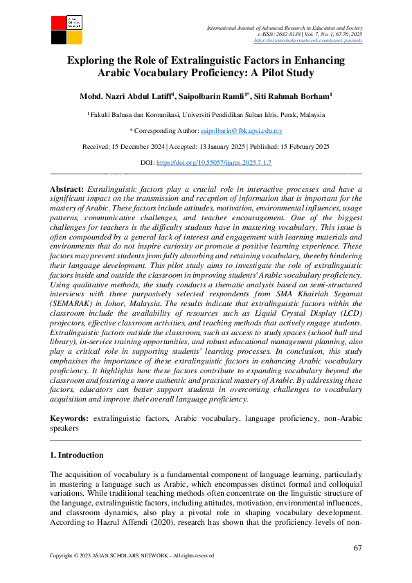 (PDF) Exploring the Role of Extralinguistic Factors in Enhancing Arabic ...