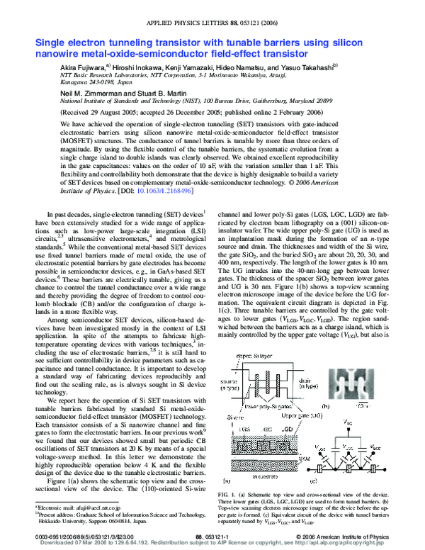 (PDF) Single electron tunneling transistor with tunable barriers using ...