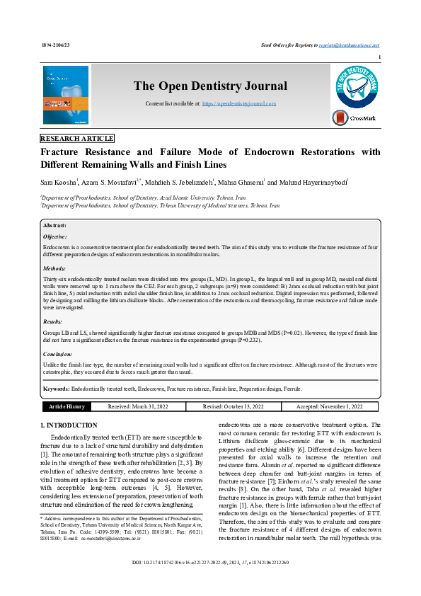 (PDF) Fracture Resistance and Failure Mode of Endocrown Restorations ...