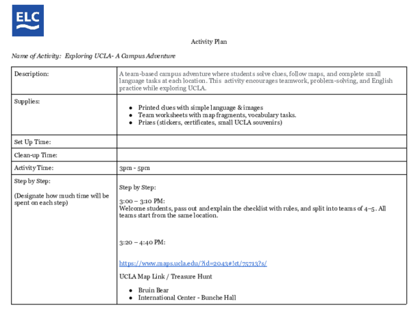(PDF) Activity Plan ELC - UCLA Summer Camp Activity