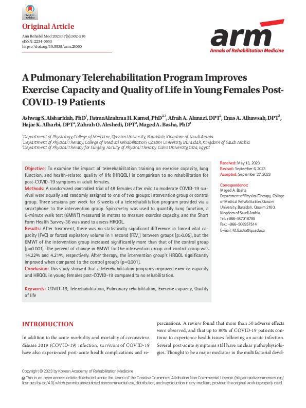 (PDF) A Pulmonary Telerehabilitation Program Improves Exercise Capacity ...