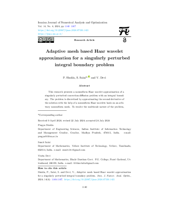 (PDF) Adaptive mesh based Haar wavelet approximation for a singularly ...