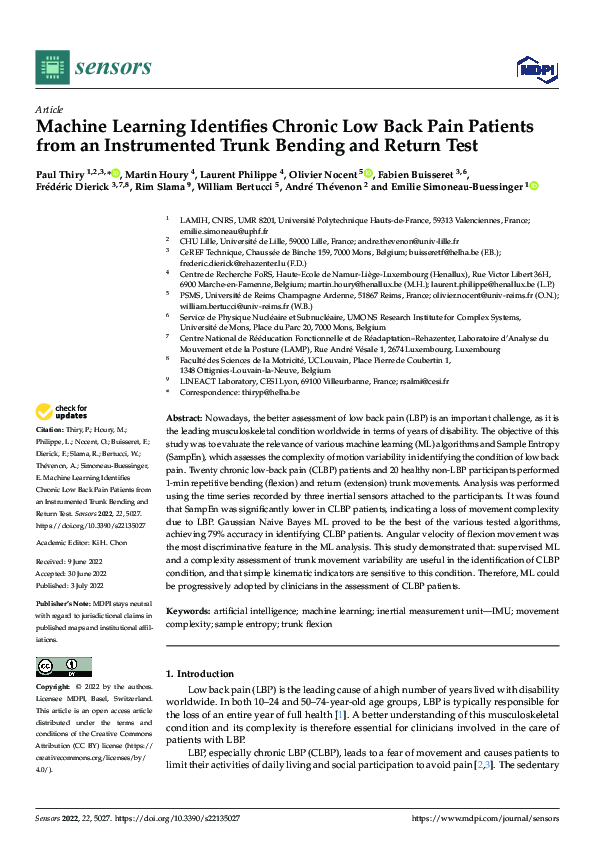 (PDF) Machine Learning Identifies Chronic Low Back Pain Patients from ...