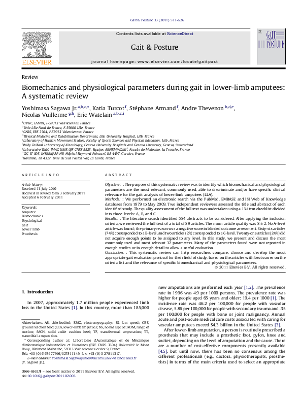 (PDF) Biomechanics and physiological parameters during gait in lower ...