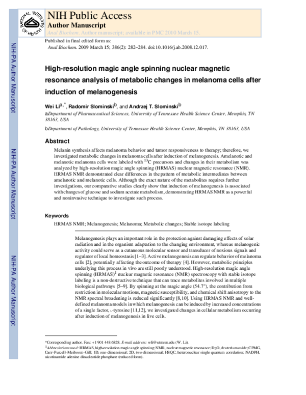 (PDF) High-resolution magic angle spinning nuclear magnetic resonance ...