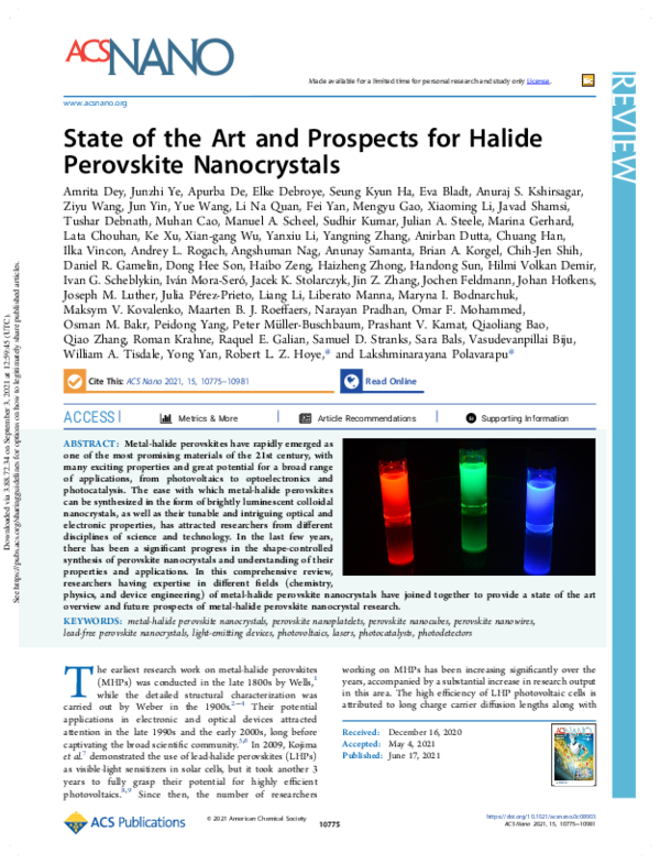 (PDF) State of the Art and Prospects for Halide Perovskite Nanocrystals