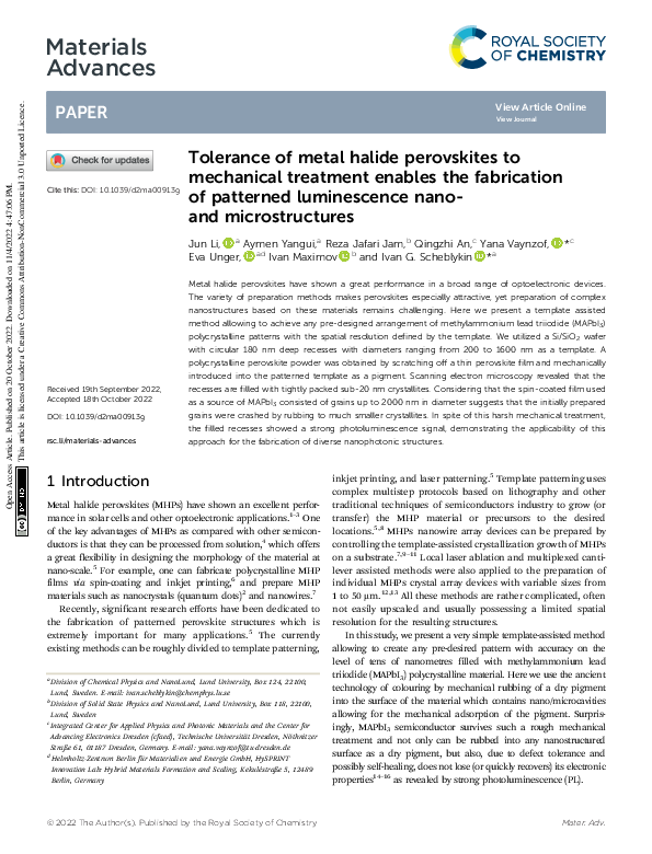 (PDF) Tolerance of metal halide perovskites to mechanical treatment ...