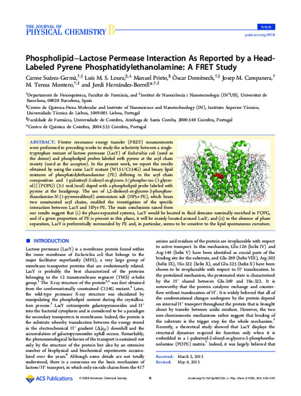 (PDF) Phospholipid–Lactose Permease Interaction As Reported by a Head ...