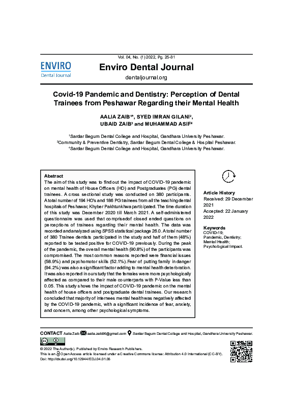 (PDF) Covid-19 Pandemic and Dentistry: Perception of Dental Trainees ...
