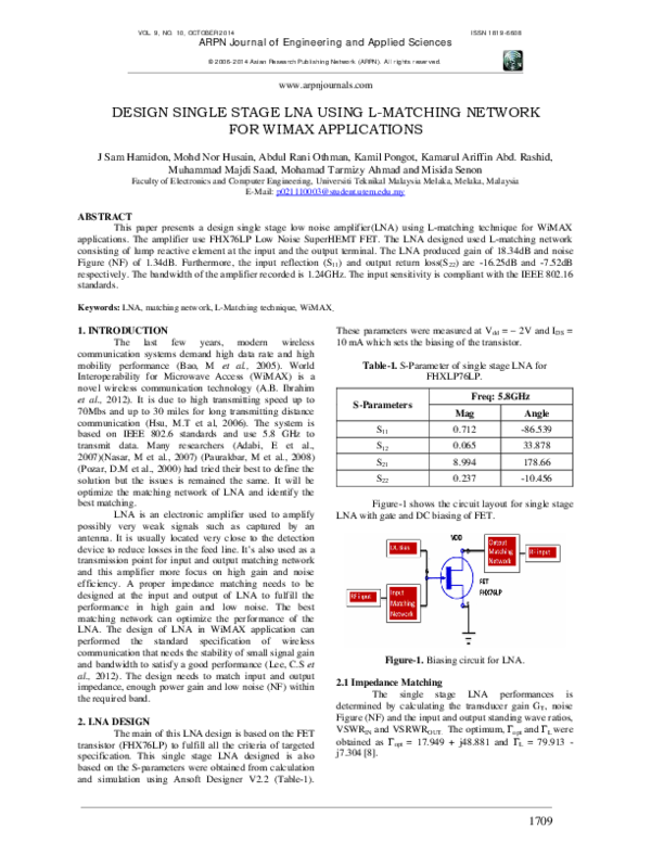 (PDF) Design Single Stage Lna Using L-Matching Network for Wimax ...
