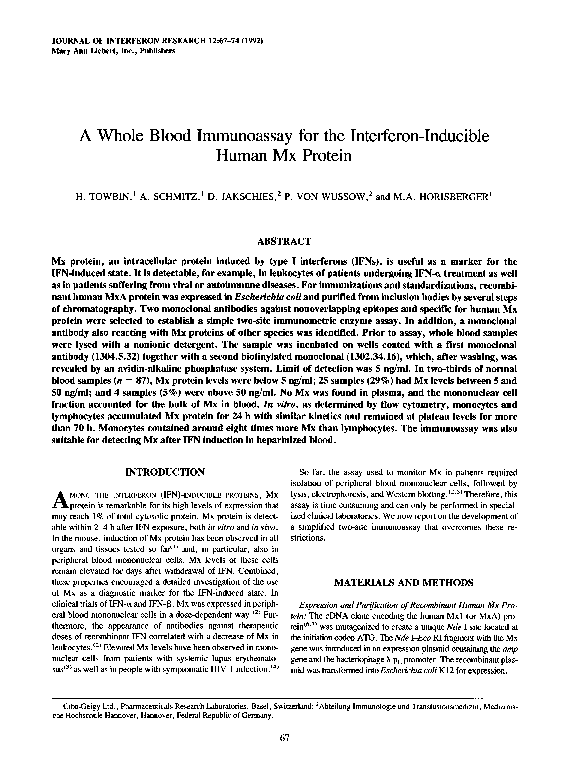 (PDF) A Whole Blood Immunoassay for the Interferon-Inducible Human Mx ...