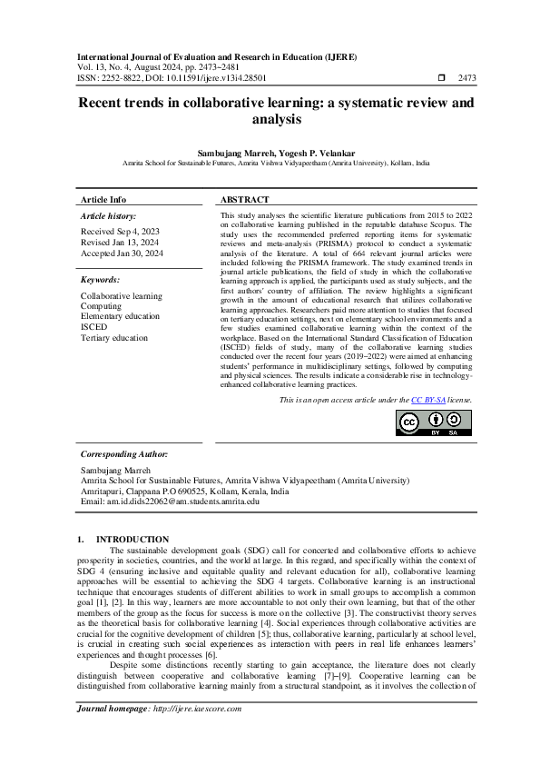 (PDF) Recent trends in collaborative learning: a systematic review and ...