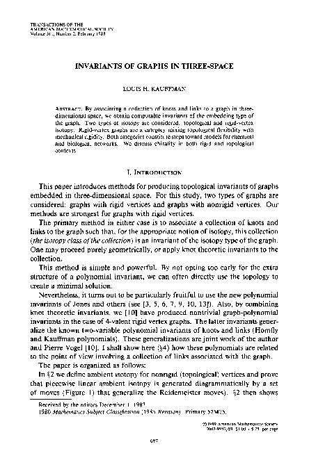 (PDF) Invariants of Graphs in Three-Space