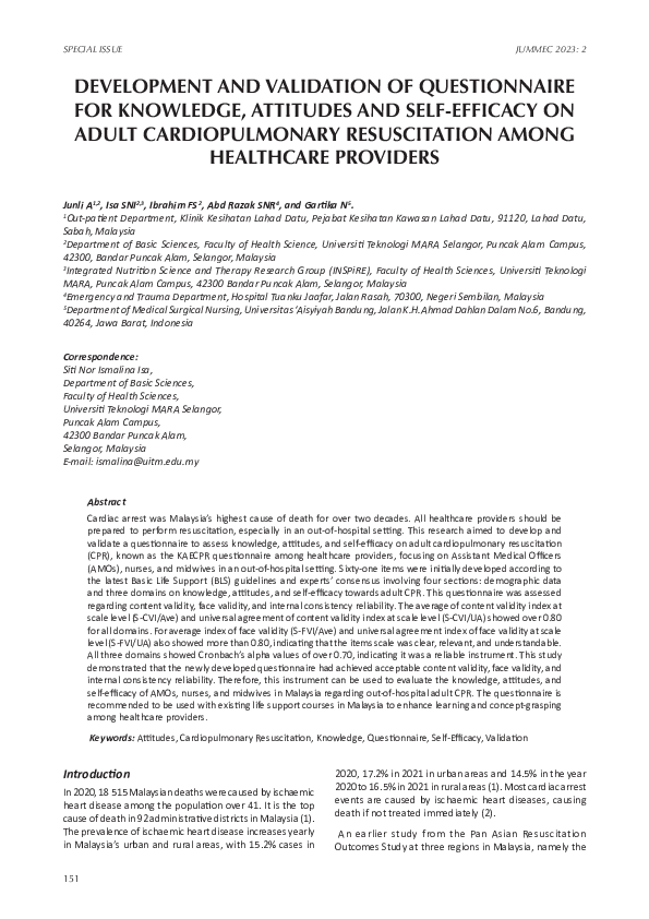(PDF) Development and Validation of Questionnaire for Knowledge ...