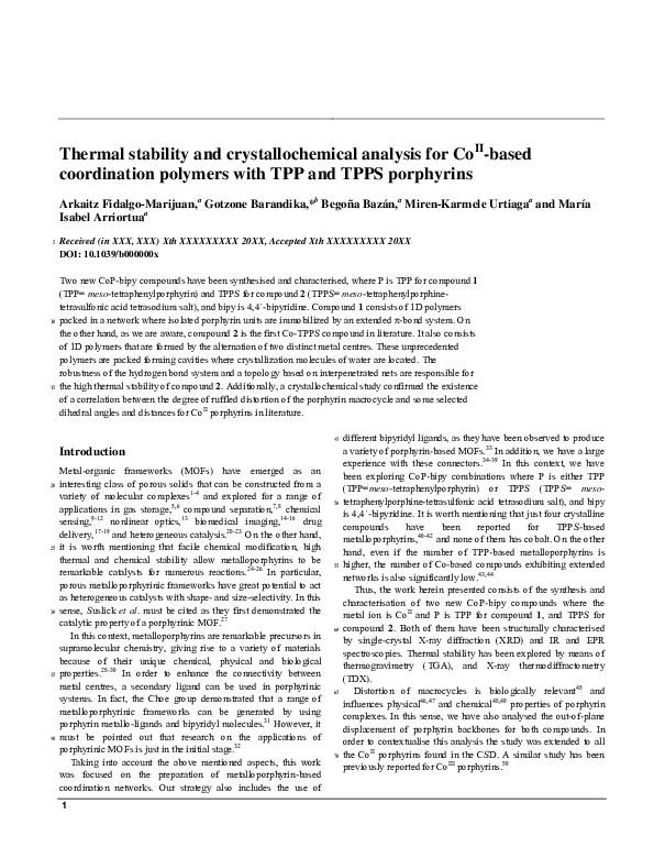 (PDF) Thermal stability and crystallochemical analysis for CoII-based ...