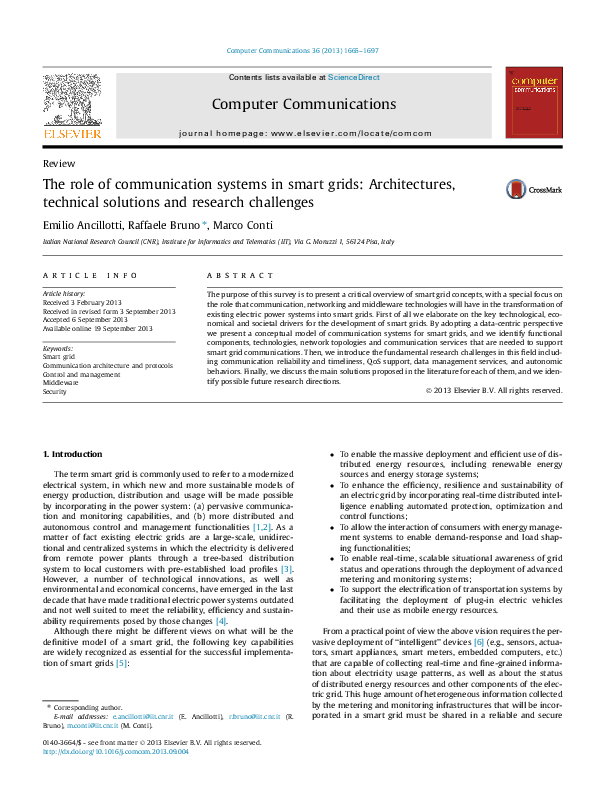 (PDF) The role of communication systems in smart grids: Architectures ...