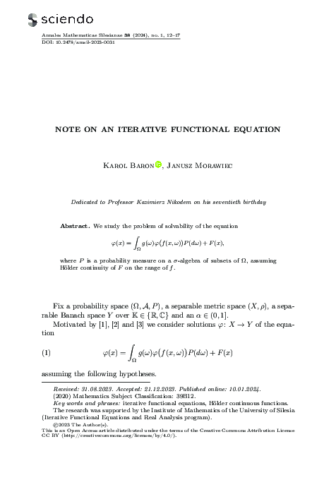 (PDF) Note on an Iterative Functional Equation
