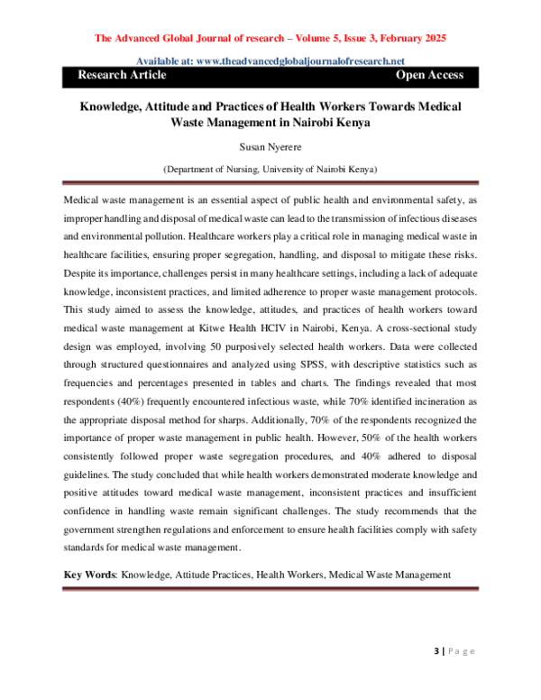 (PDF) Knowledge, Attitude and Practices of Health Workers Towards ...
