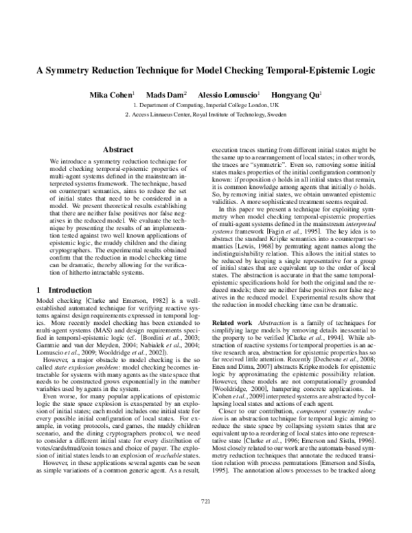 (PDF) A symmetry reduction technique for model checking temporal ...