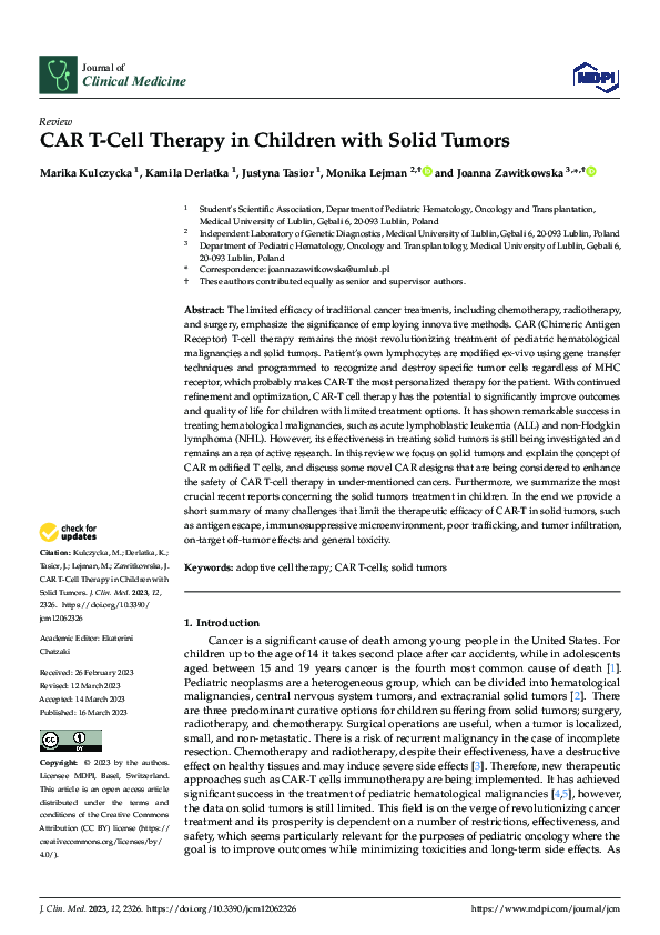 (PDF) CAR T-Cell Therapy in Children with Solid Tumors