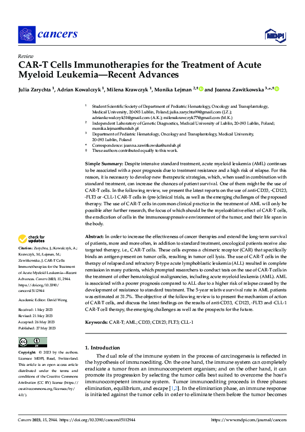 (PDF) CAR-T Cells Immunotherapies for the Treatment of Acute Myeloid ...