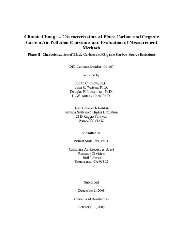 (PDF) Climate change -- characterization of black carbon and organic ...