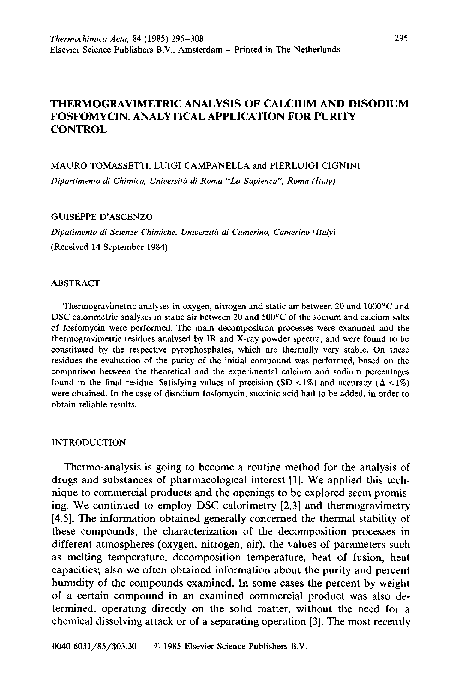 (PDF) Thermogravimetric analysis of calcium and disodium fosfomycin ...