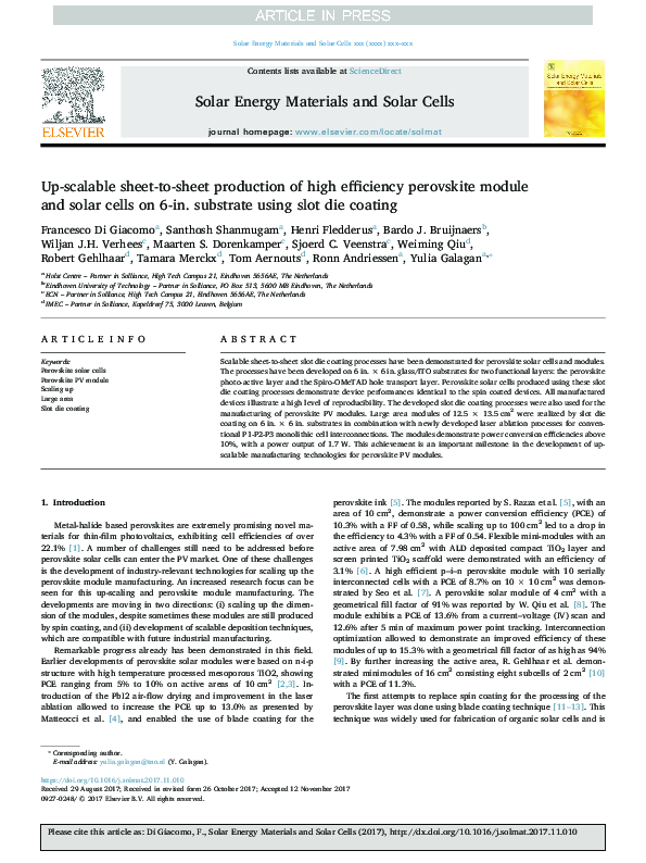 (PDF) Up-scalable sheet-to-sheet production of high efficiency ...