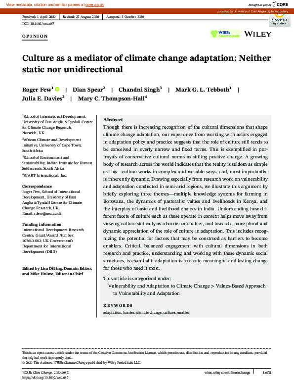 (PDF) Culture as a mediator of climate change adaptation: Neither ...