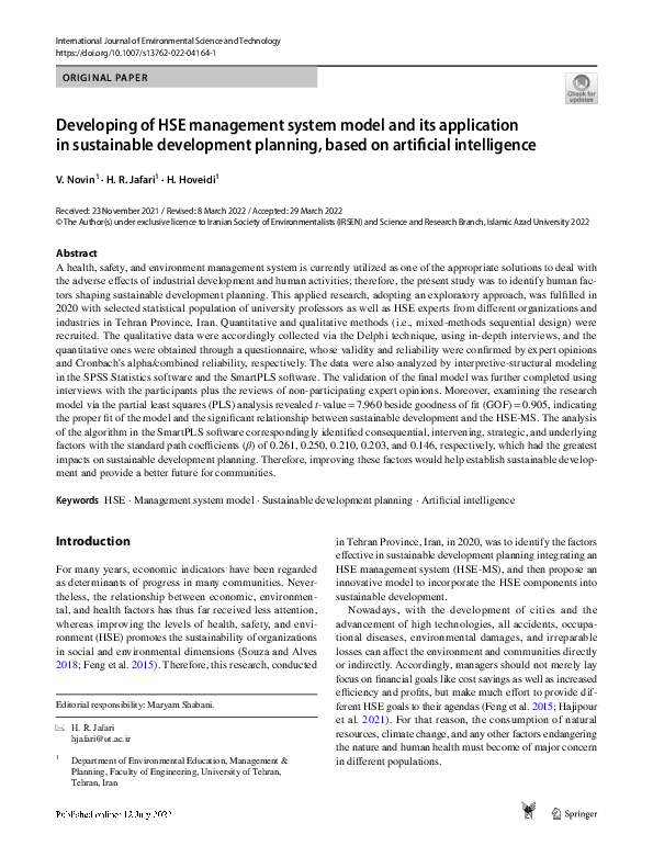 (PDF) Developing of HSE management system model and its application in ...