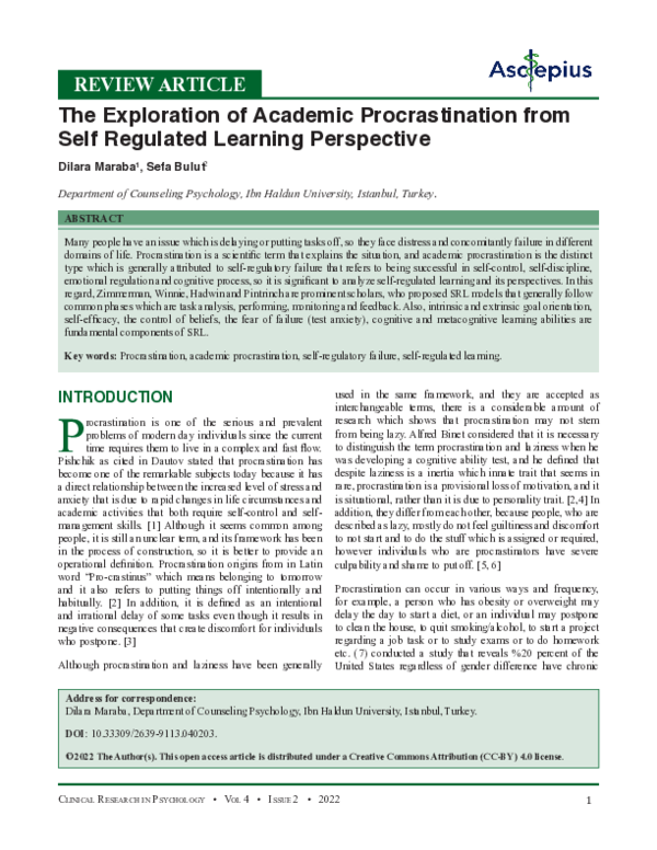 (PDF) The Exploration of Academic Procrastination from Self Regulated ...