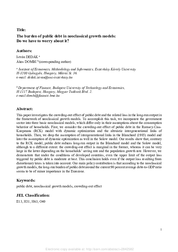 (PDF) The Burden of Public Debt in Neoclassical Growth Models: Do We ...