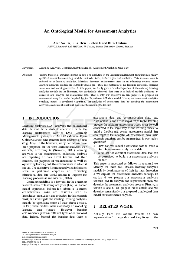 (PDF) An Ontological Model for Assessment Analytics