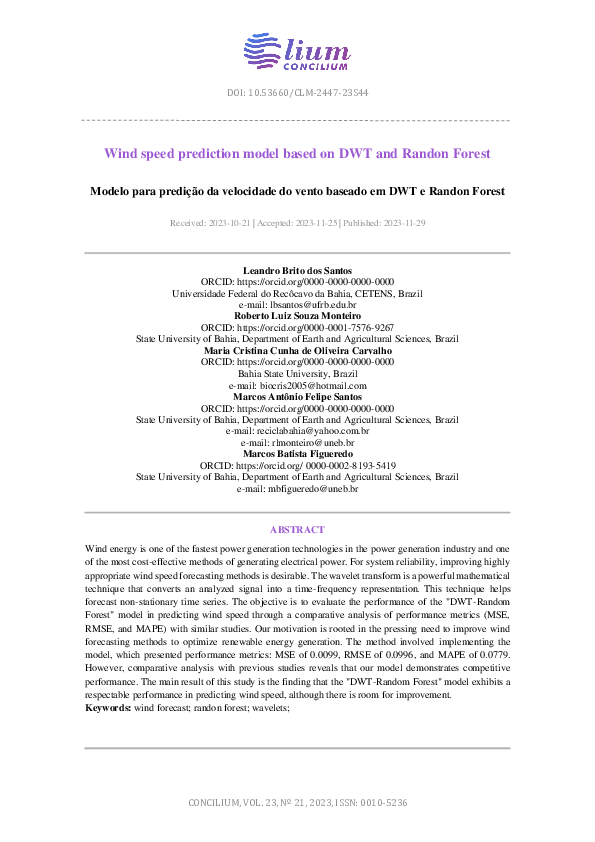 (PDF) Wind speed prediction model based on DWT and Randon Forest