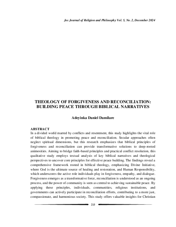 (PDF) THEOLOGY OF FORGIVENESS AND RECONCILIATION: BUILDING PEACE ...