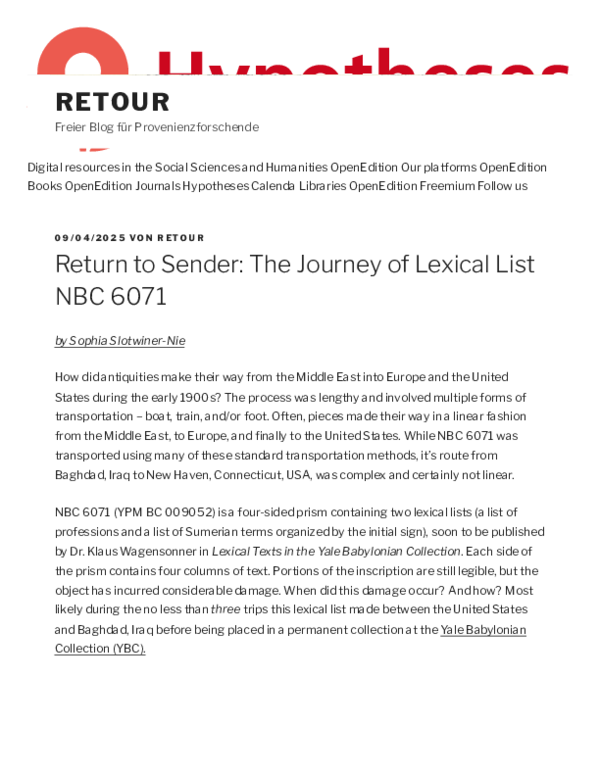 (PDF) Return to Sender: The Journey of Lexical List NBC 6071