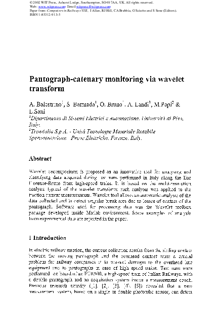 (PDF) Pantograph-catenary Monitoring Via Wavelet Transform