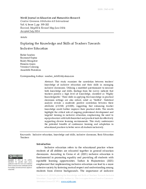 (PDF) Exploring the Knowledge and Skills of Teachers Towards Inclusive ...