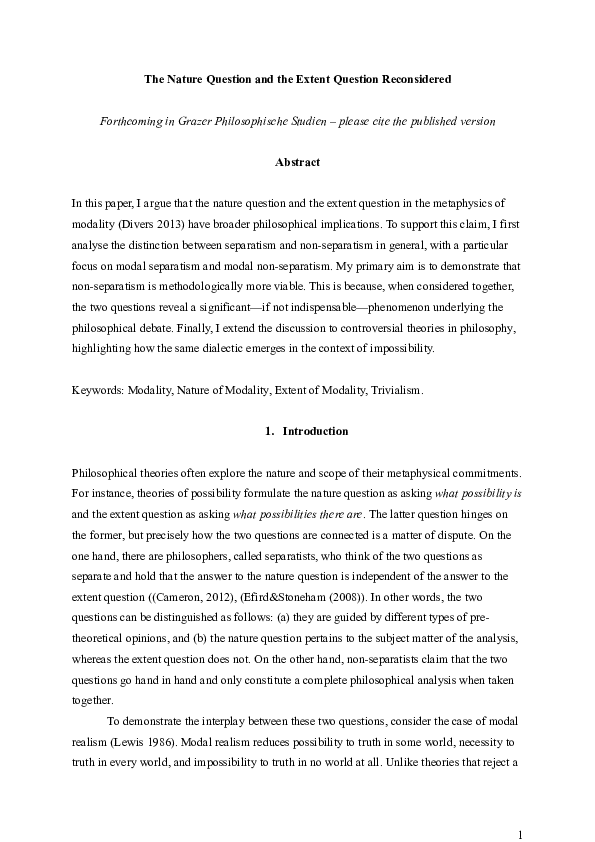 (PDF) The Nature Question and the Extent Question Reconsidered