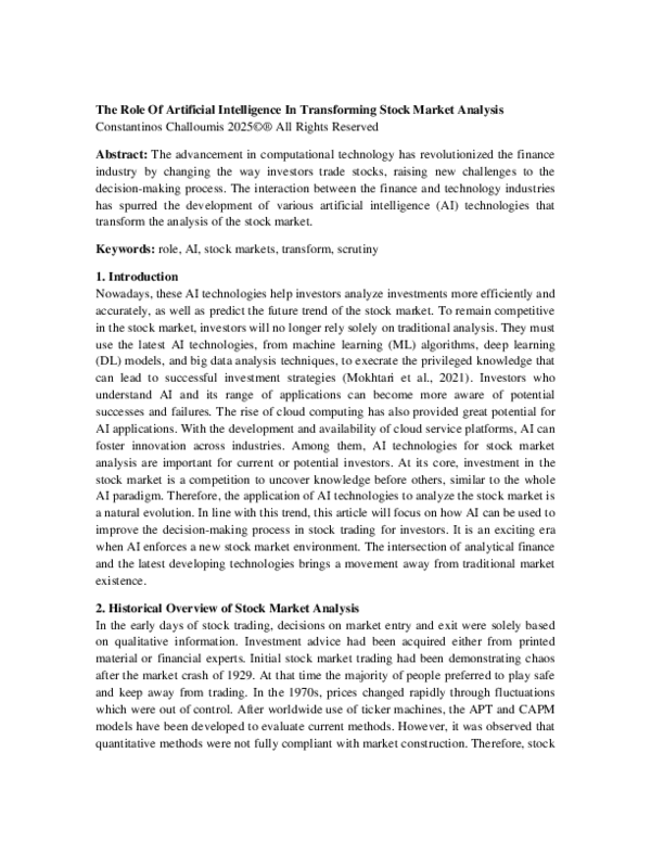 (PDF) The Role Of Artificial Intelligence In Transforming Stock Market ...