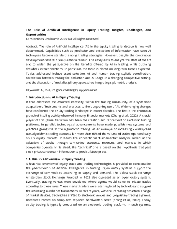 (PDF) The Role of Artificial Intelligence in Equity Trading: Insights ...