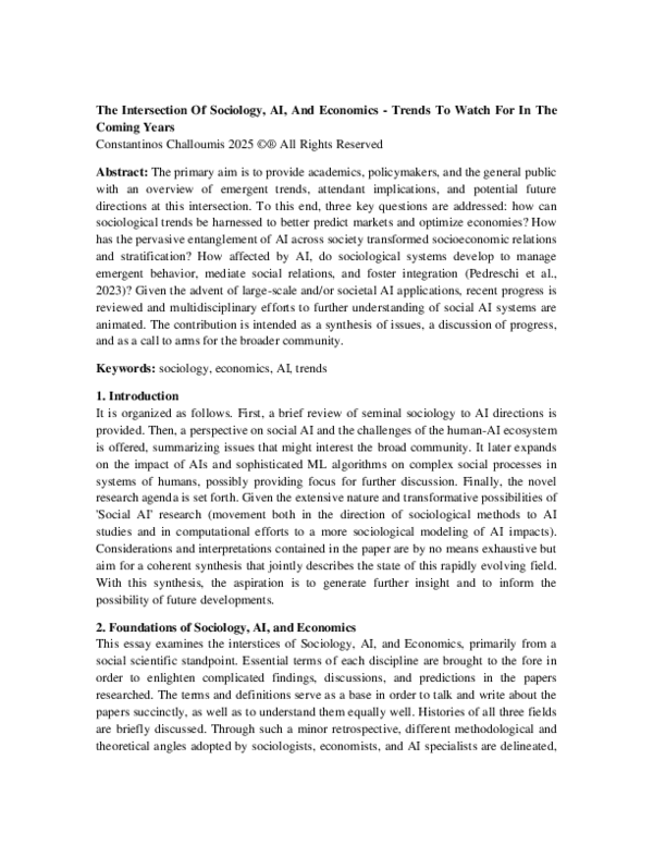 (PDF) The Intersection Of Sociology, AI, And Economics - Trends To ...