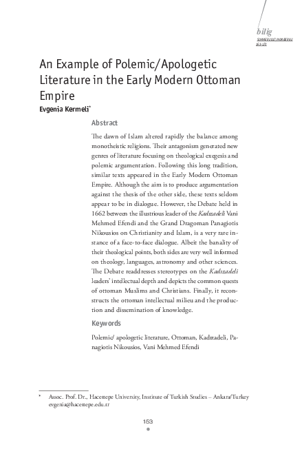 (PDF) An Example of Polemic/Apologetic Literature in the Early Modern ...